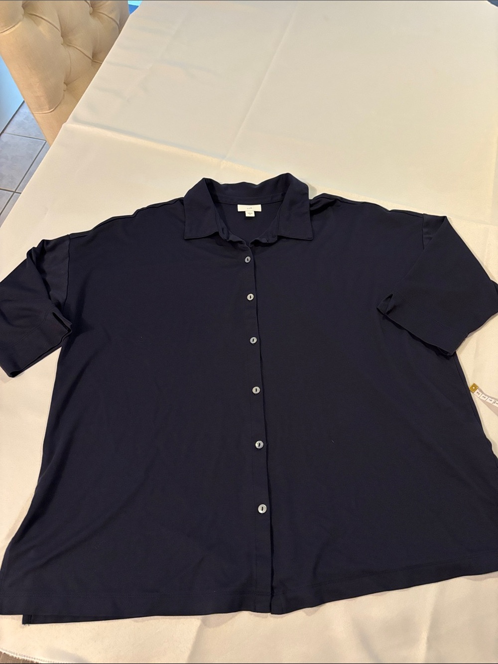 J. Jill Navy Short-Sleeve Button-Down Shirt